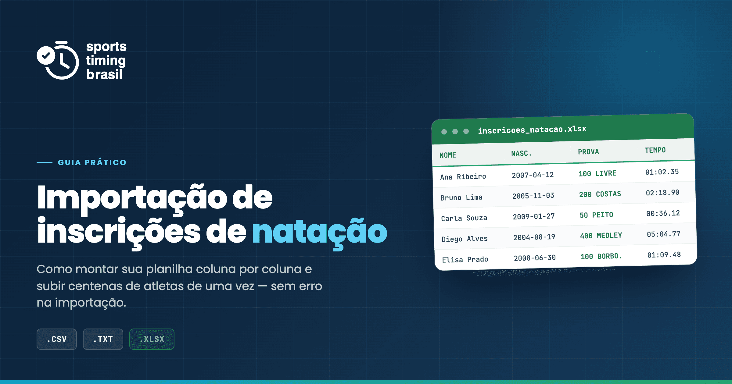 Documentação: formato de inscrições CSV/Excel